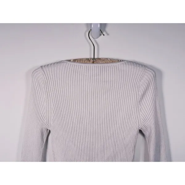 Abercrombie & Fitch Ribbed Cardigan Pearl Button S Ivory Preppy Old Money Y2K - Image 10