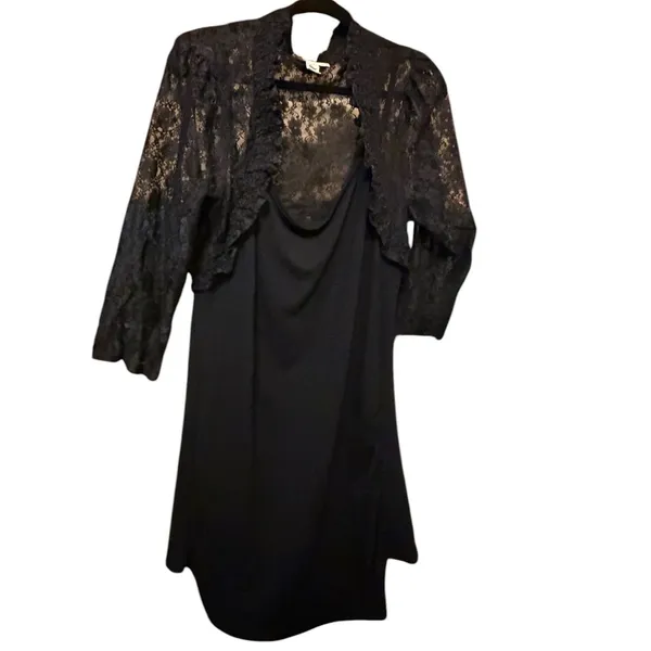 Black Lace Overlay Sheath Dress 3/4 Sleeve Formal Cocktail Evening Dress‎ - Image 2