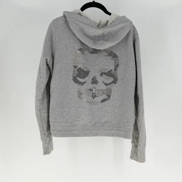 Zadig And Voltaire Comfy Zip Cotton Terry Lined Full Zip Skull Jacket Gray XS - Image 4