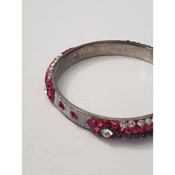 Vintage Bracelet / Bangle Pink & Silver Tone with Clear Gems - Image 7
