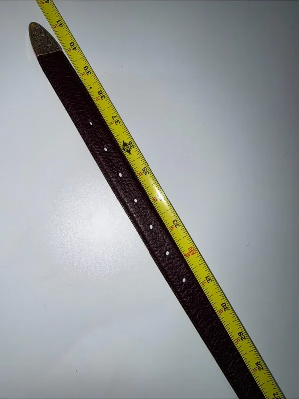 Full Grain Cowhide Leather Belt 36 Burgundy Silver Tone Buckle‎ USA Style - Image 6