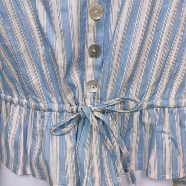 Bellevue Casual Long Sleeve Arianna Stripe Button Down Shirt Blouse Top w/ Tie - Image 3