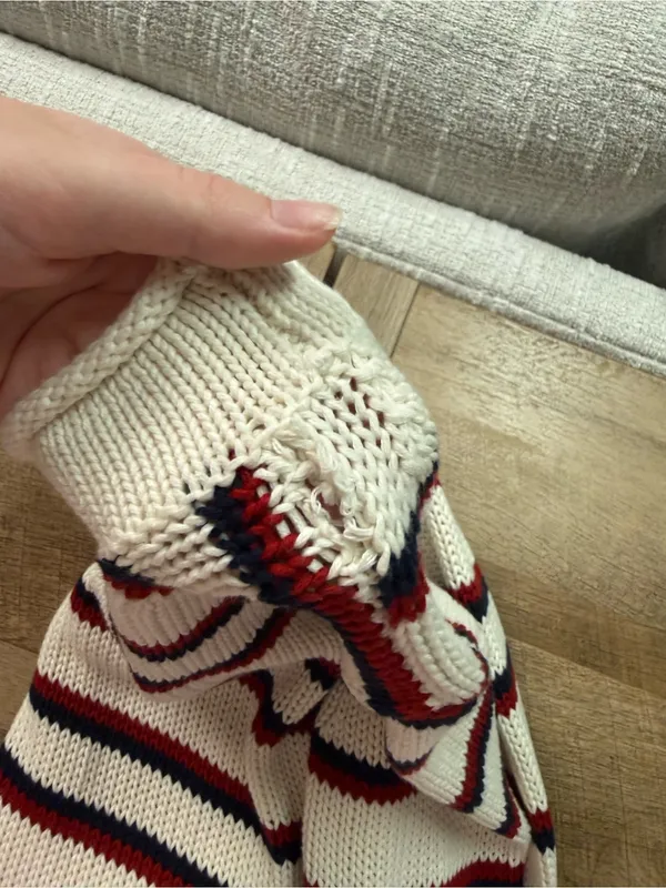 NWT Quince 100% Organic Cotton Roll Neck Sweater Off White/Navy/Red Stripe Sz XS - Image 10