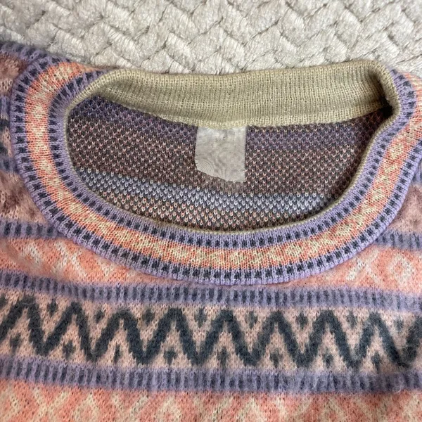 Aprés Style Preppy Pink Puprple Wool‎ Blend Fair Isle Sweater - Image 5