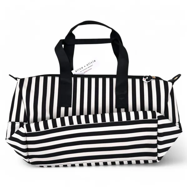 Alice + Olivia Duffle Bag Black and White Positano Stripe Weekender Tote - Image 8