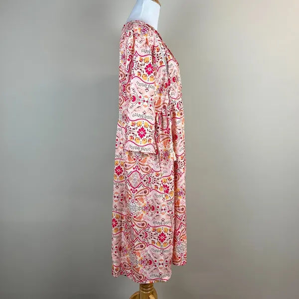 Sheilay Midi Dress Womens Large Pink Floral Tassel 3/4 Sleeve V-Neck‎ Summer NEW - Image 7
