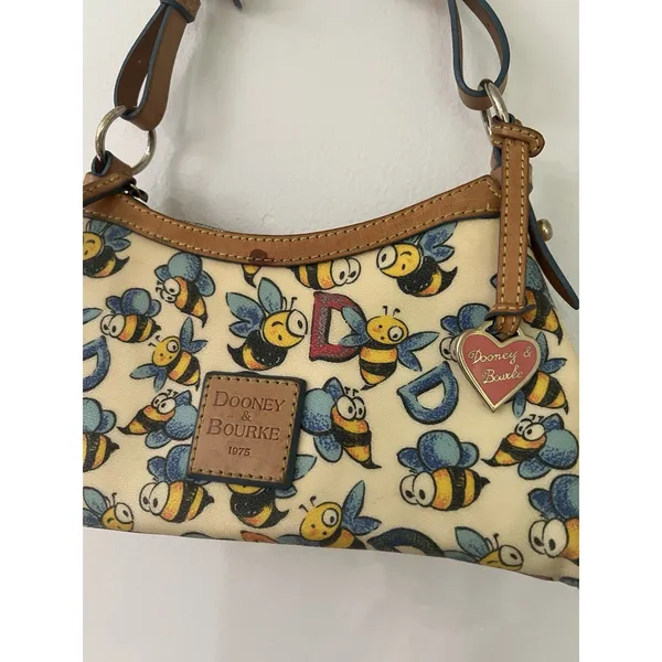 RARE VTG Y2K Dooney & Bourke Bumble Bee Print Shoulder Bag Leather canvas - Image 2