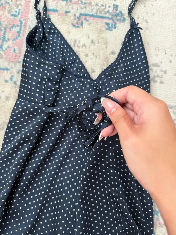 John Galt Navy Silk Polka Dot Tank Top - Image 4