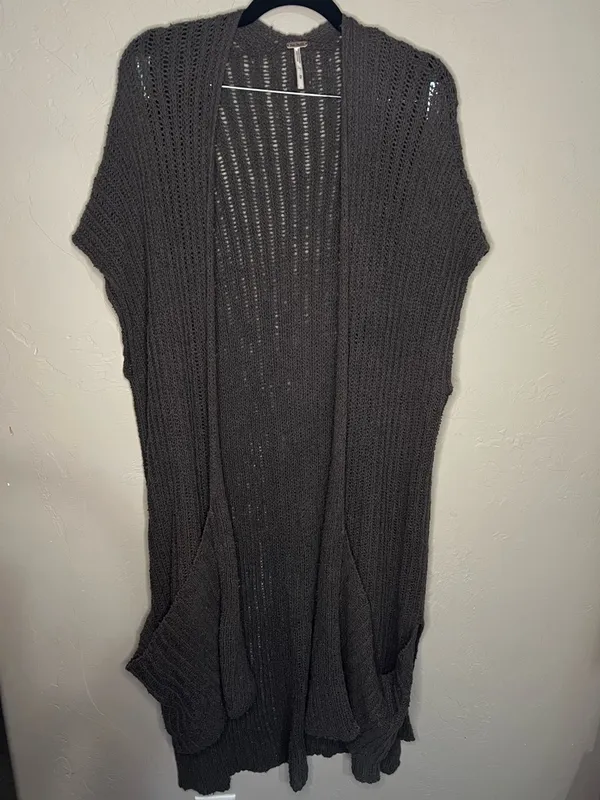 Free People Sloppy Pocket Long Line Cardigan Duster Boho‎ Vest - Image 2