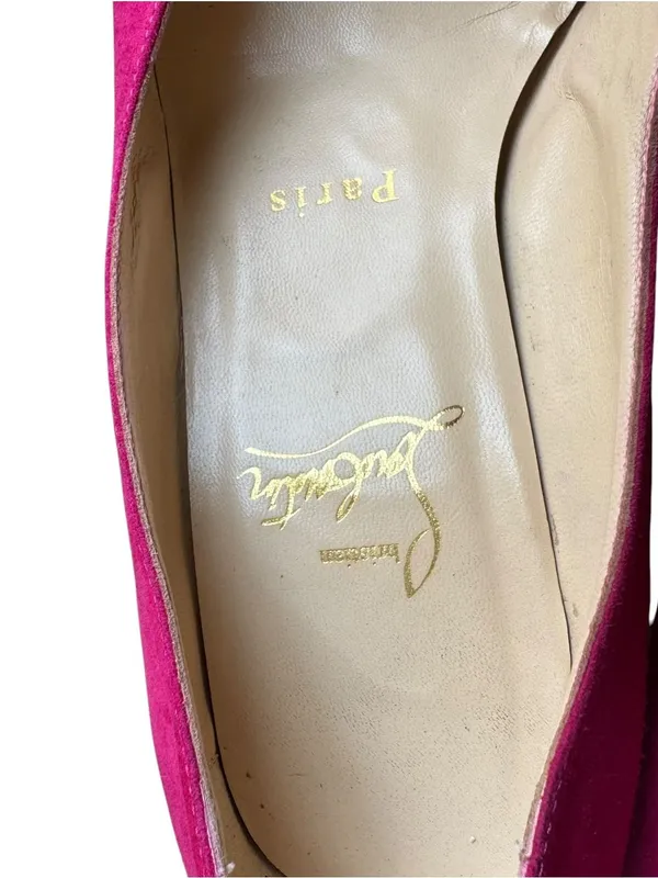 Christian Louboutin - Pink Suede Studded Pointed Toe Kitten Heel Pumps Sz 37 - Image 7