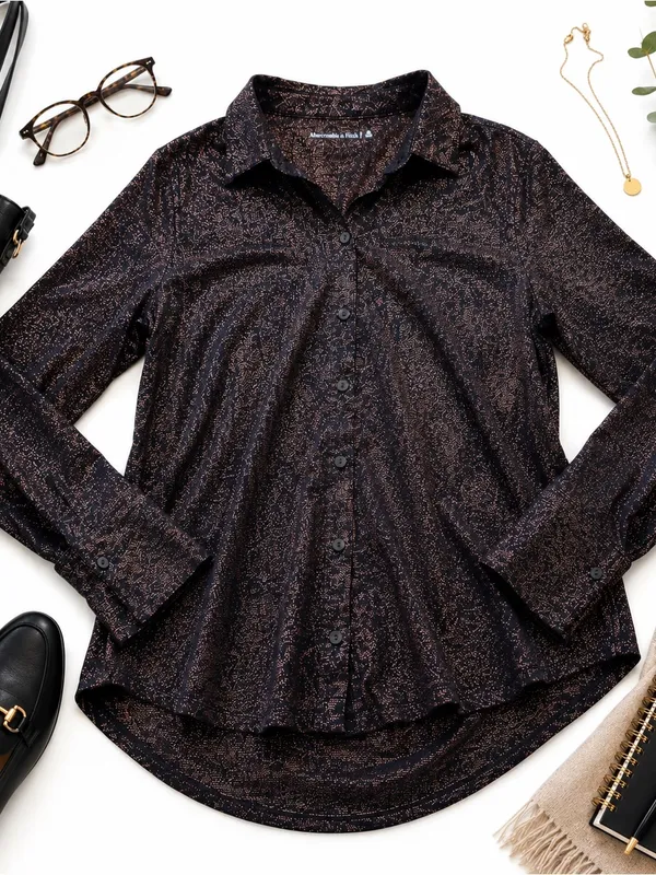 Abercrombie & Fitch Women XL Bronze Metallic Shimmer Button Front Blouse NWT Top - Image 4