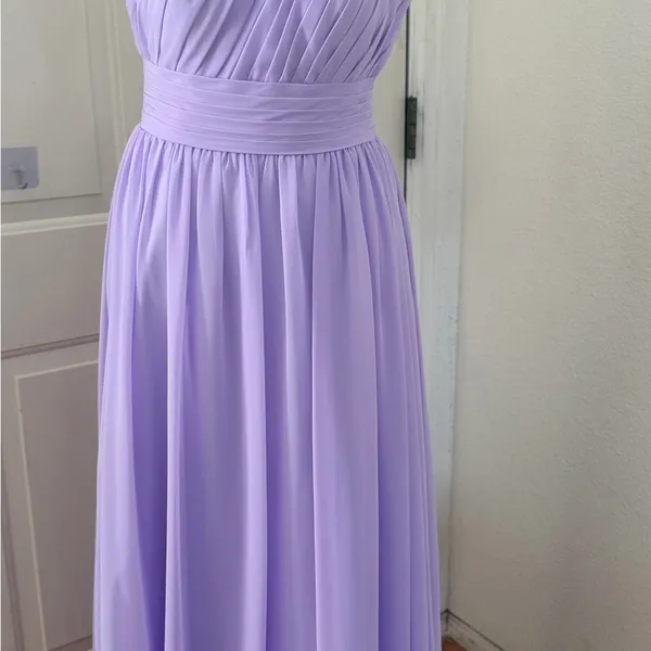 Azazie One-Shoulder Lavender Pleated Chiffon Gown - Image 7
