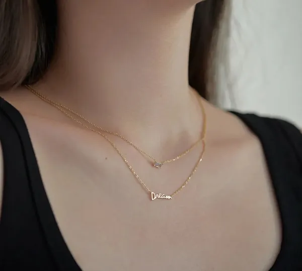 14k gold plated over silver double chain and pendants necklace dream minimalist 925 Sterling silver - Image 3