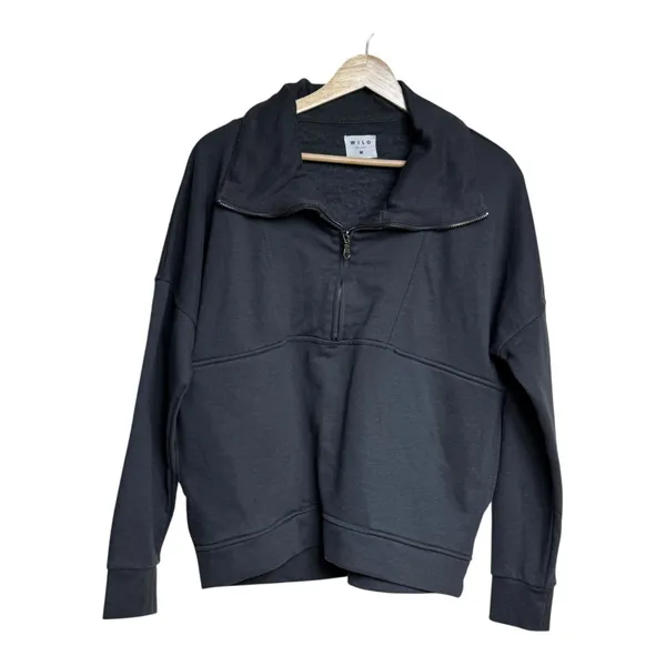 WILO the‎ label Pullover Quarter Zip Sweatshirt Medium Gray Casual Comfy Top - Image 2