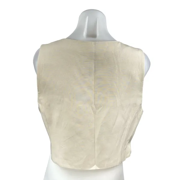 Zara Beige Sleeveless Knit V Neck Button Down Vest Shirt Blouse Crop Top Size L - Image 4