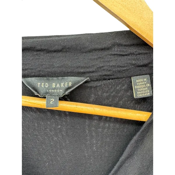 TED BAKER Black Neyda‎ Long Sleeve Cowl Neck Faux Wrap Lyocell Dress 2 TB = 6 US - Image 4