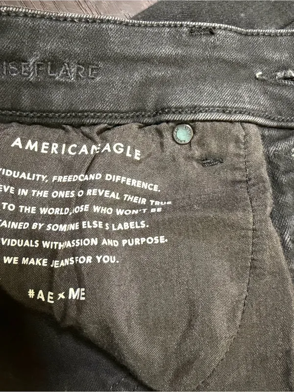 American Eagle High Rise Flare Jeans 6 Regular Black Stretch Button Fly - Image 5