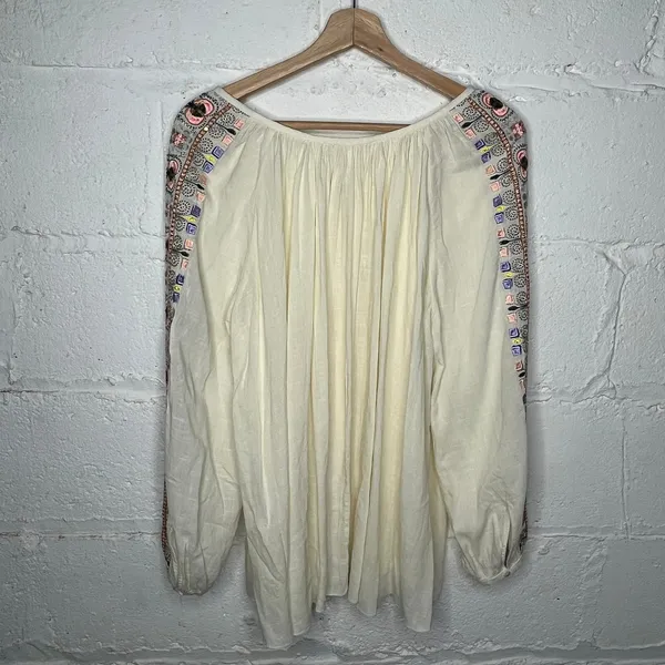 Tory‎ Burch Luna Gauzy Cream Embroidered Peasant Blouse Scoop Neck Size Medium - Image 2