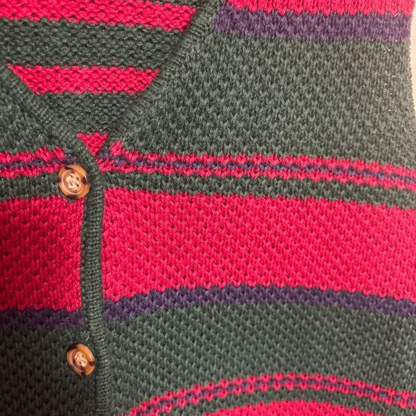 Vintage Nuggets Women’s Sweater Vest Button Down Red Green Stripe Holiday Medium - Image 2