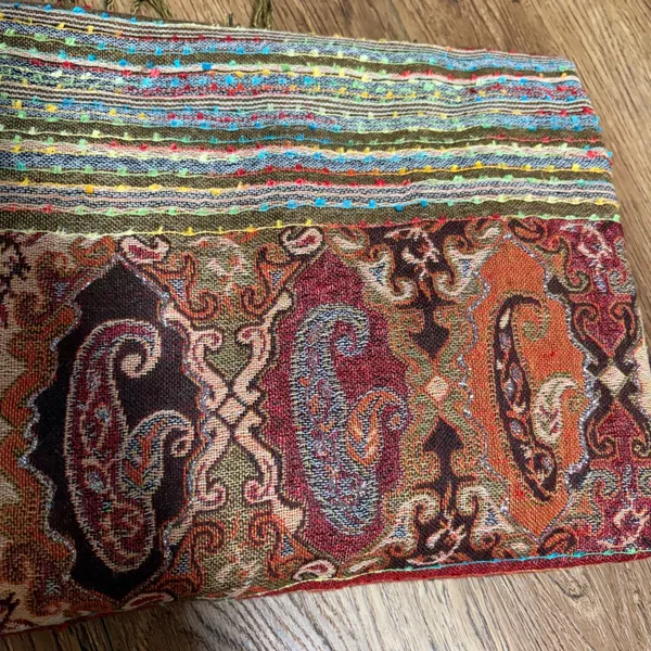Vintage Cashmere Silk Scarf shawl‎ bohemian indie paisley wrap festival brown - Image 10