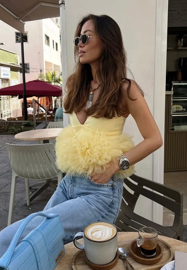 Zara top blouse butter yellow ruffle tulle - Image 5