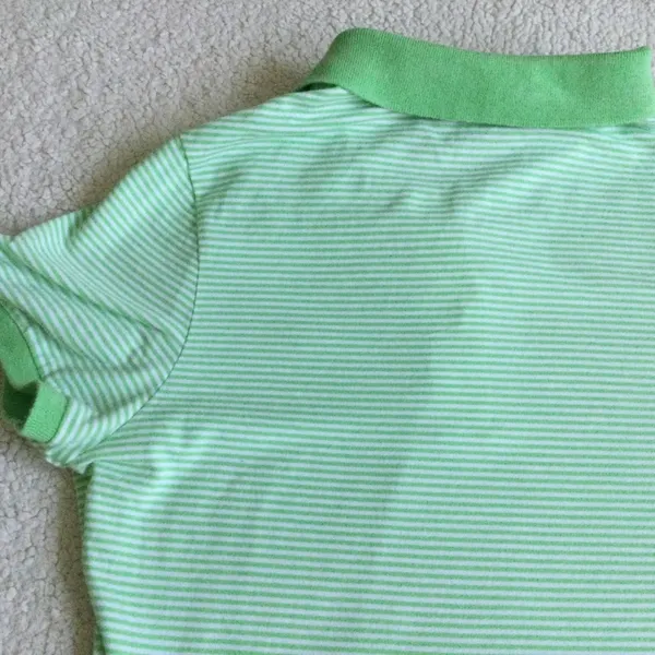 Y2K Polo Shirt Stretch Green Striped - Sz Medium - Image 10