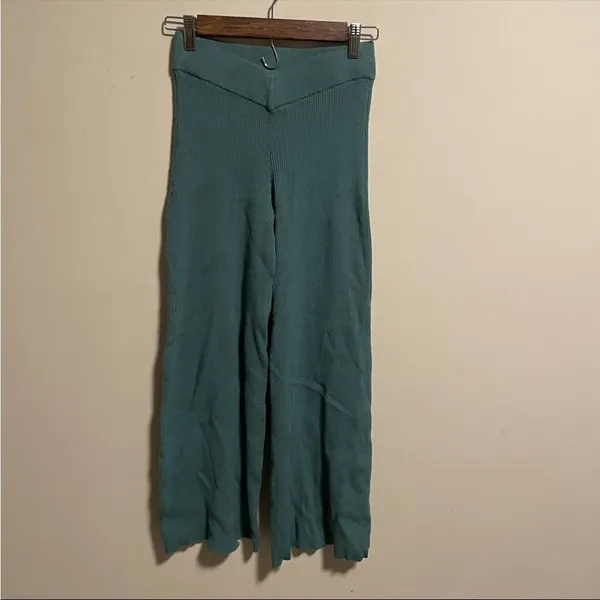 Abercrombie & Fitch Ribbed Crossover Waist Wide Leg Pant Teal- Size XS/S - Image 2