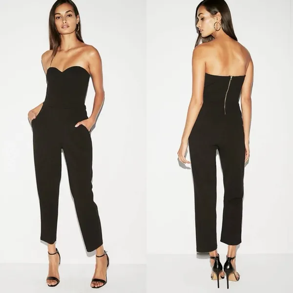 Express Strapless Sweetheart Neck Slant Pockets‎ Stretchy Jumpsuit Black Size 2 - Image 3