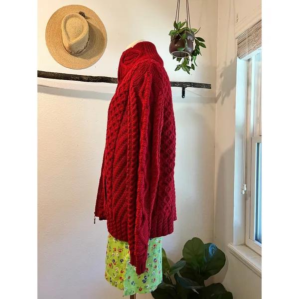 Aran Craft Ireland Red 100% Wool Made in Ireland Cardigan Sweater Size Large - Image 3