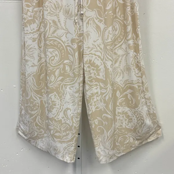 Ellen Tracy Floral Paisley Wide Leg Lounge Pants Smocked Waist Large Tan White - Image 5