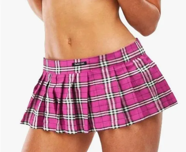Hustler Hollywood Fuchsia Plaid Skirt and Tie Set - Image 4