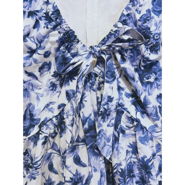 NWT Abercrombie Floral Poplin Mini Dress Puff Sleeve Large Blue Cottage Coquette - Image 7