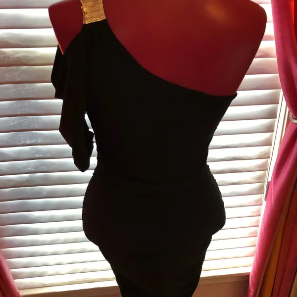 Black One Shoulder Midi Dress M - Image 4