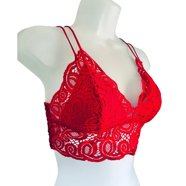 Victoria's Secret PINK Bralette Red Lace Lined Stretchy Pullover Small - Image 2
