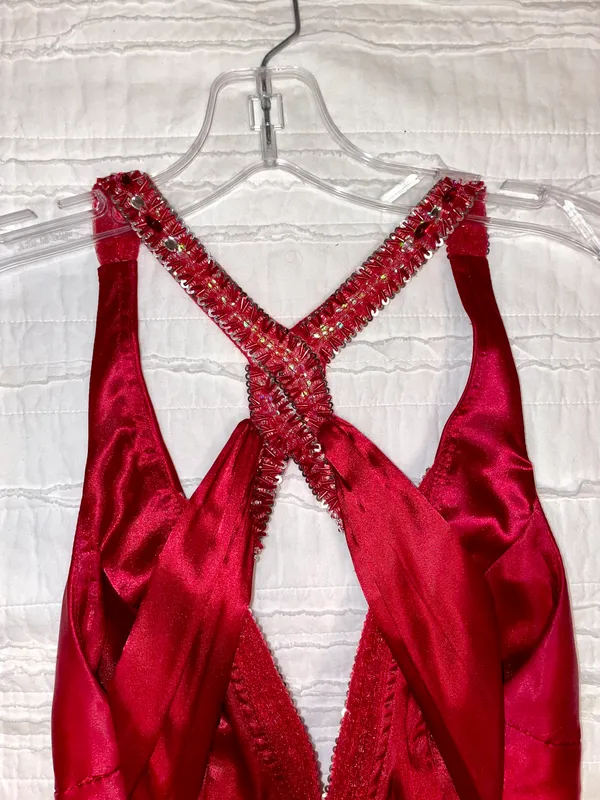 Faviana Red Satin Prom Dress - Image 6