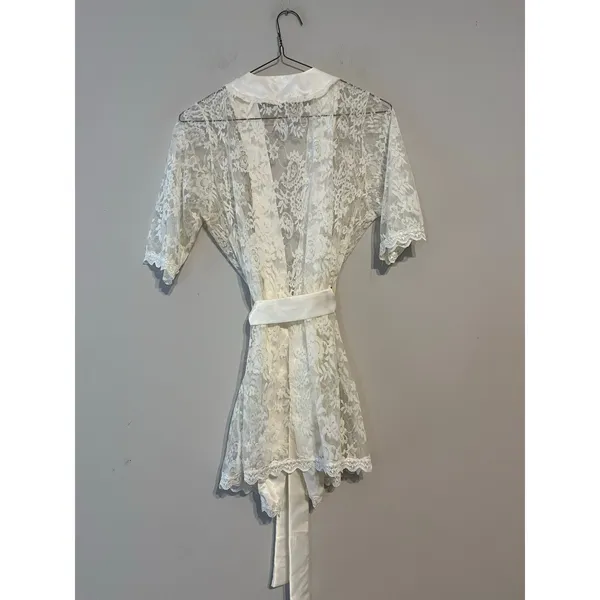 Ivory Lace Kimono Robe Lingerie Cover Up Bridal Romantic Feminine Fairy Antique - Image 5
