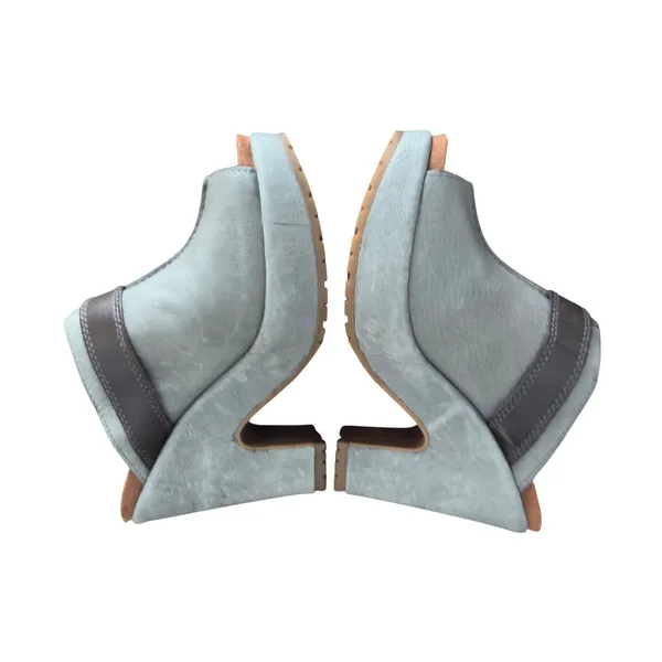 Lucky Brand Women's Gray Leather‎ Peep Toe Wedge Mules Casual Shoes Size 6.5 - Image 4