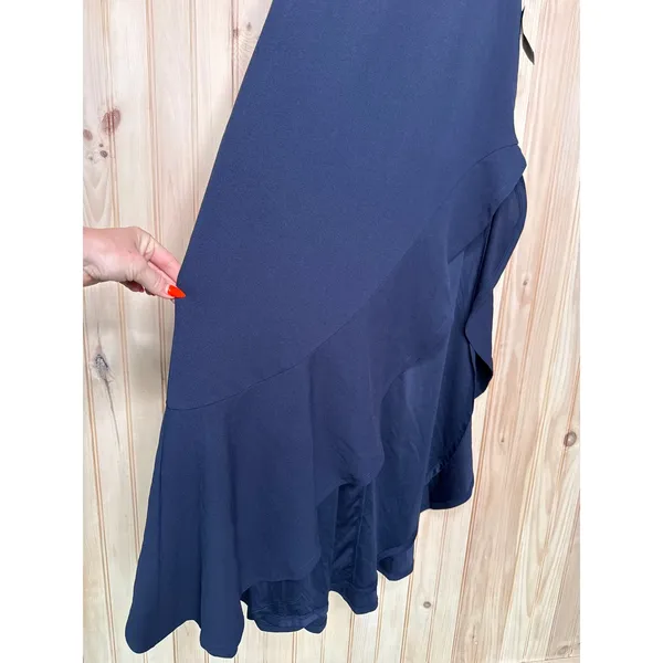 Lulus Majestic Perfection Navy Blue Ruffle Halter Maxi Dress Holiday Party Small - Image 4