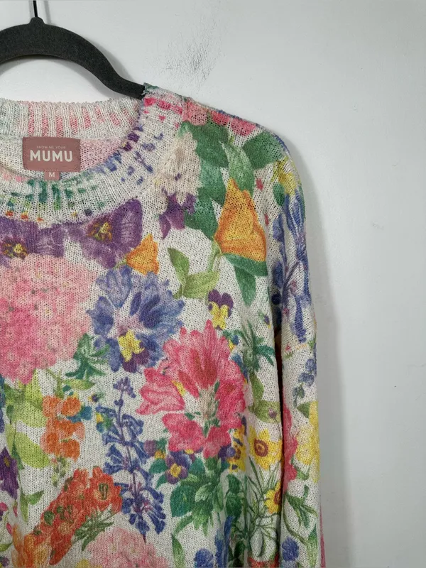 Show Me Your Mumu Sue Cuffed Tunic Sweater M Ivory‎ Botanical Floral Knit - Image 5