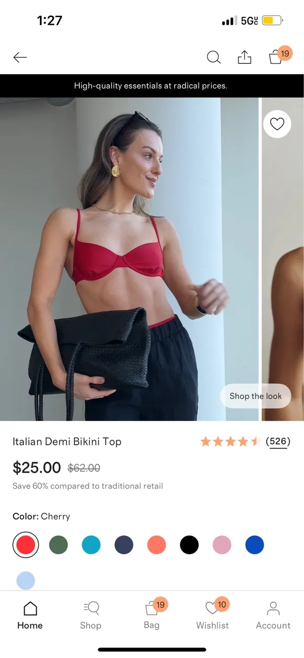 New Quince Italian Demi Bikini Top Size Medium - Image 3