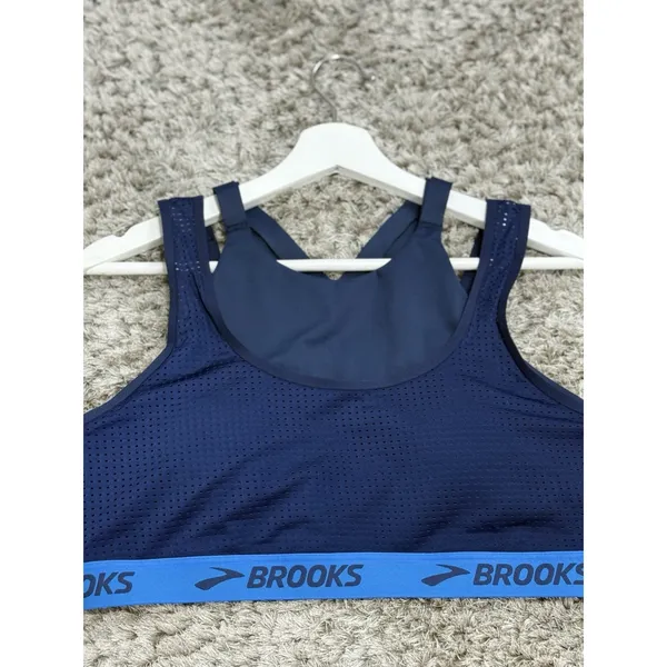 Brooks Running Sports Bra Womens Blue Mesh Strappy High Neck Crop Top Size L - Image 4