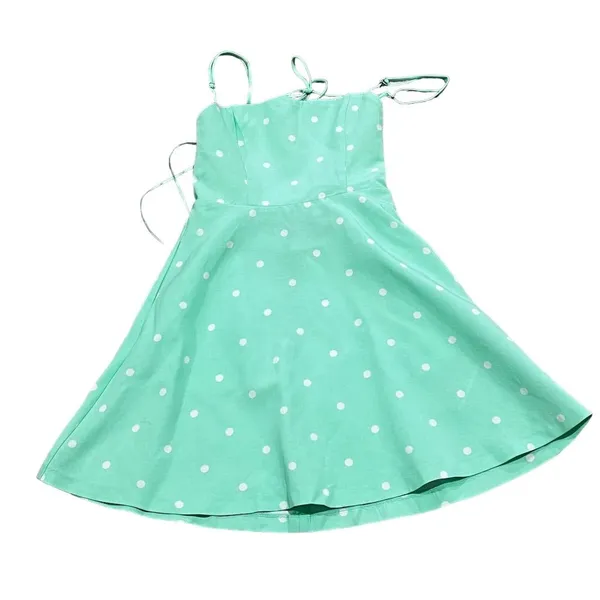 ZARA Mint Green Polka Dot Mini Dress XS Spaghetti Straps Backless Pockets - Image 6