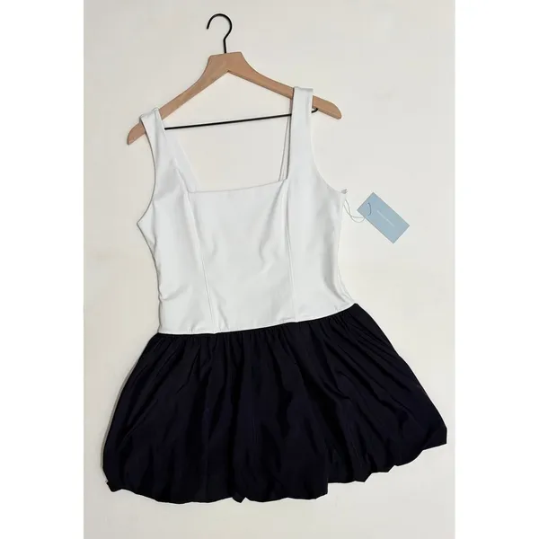 NWT!! ANTONIO MELANI Active Two Tone Bubble Hem Dress Mini Black White Large - Image 2