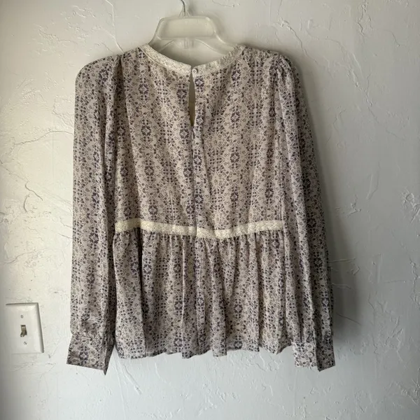 In Loom Blouse‎ Womens Small Purple Floral Long Sleeve Peplum Boho Lace Top - Image 9