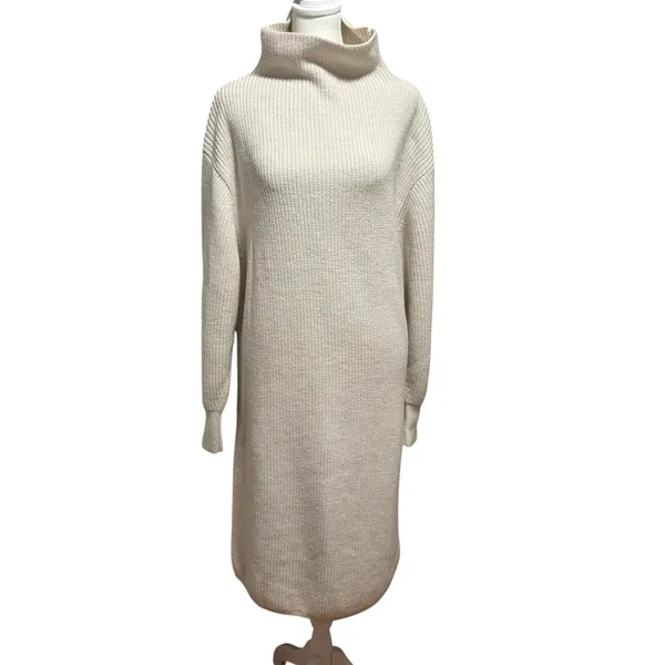 Quince Size XL Sweater Dress Australian Merino Wool Turtleneck Heather Bone - Image 3