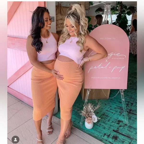 Petal & Pup Sofi midi dress bodycon ribbed colorblock coral pink slit cutout - Image 3