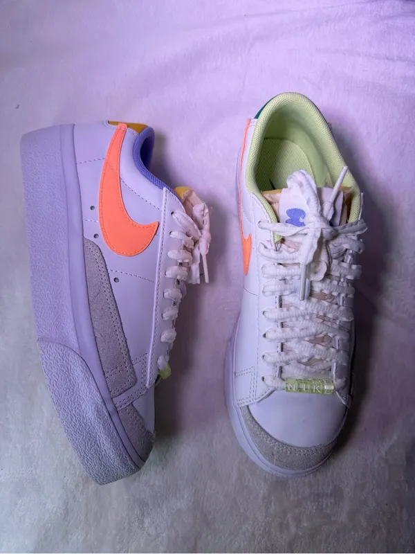 Nike Women’s White Sneakers with Peach Swoosh and Lavender Detail - Image 5