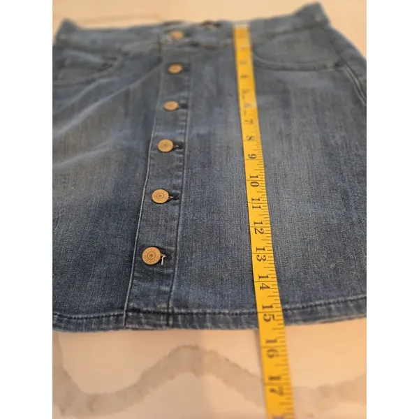Express Jeans Denim Mini Skirt Button Front Medium Wash High Waist Jean Skirt 8 - Image 7
