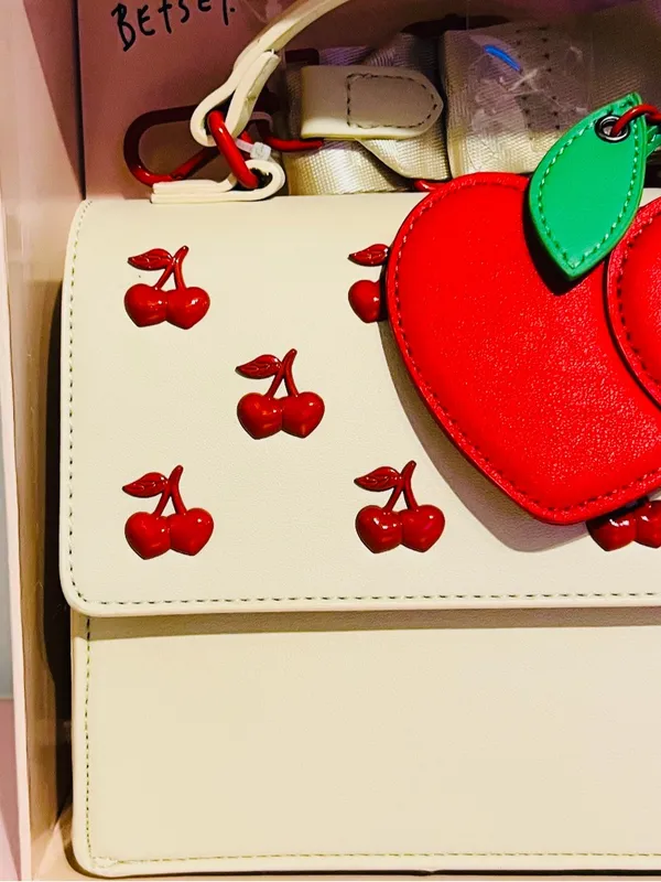 🍒👜BETSEY JOHNSON Cherry Top Handle Crossbody with Cherry Charm Chalk (Cream) Red - Image 3