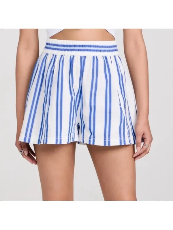Free People Get Free Striped Pull On Shorts White Blue Striped Small - Image 8
